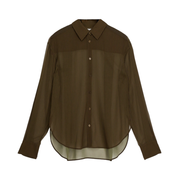 The Frankie Shop Peri Striped Shirt - Olive/Black Stripe - Oversized Minimalist Tops in Multicolour - Shop at Coveti