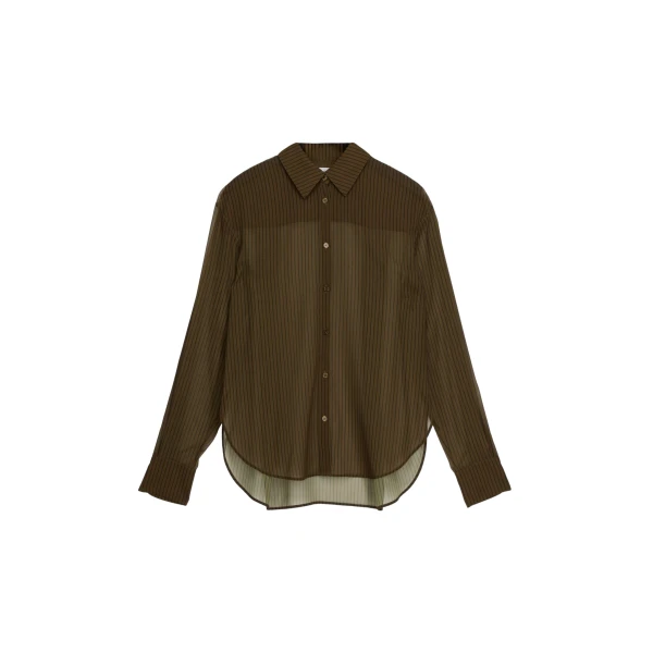 The Frankie Shop Peri Striped Shirt - Olive/Black Stripe - Oversized Minimalist Tops in Multicolour - Shop at Coveti