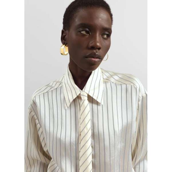 The Frankie Shop Peri Striped Silk Shirt – Cream/Navy Stripe, view 3