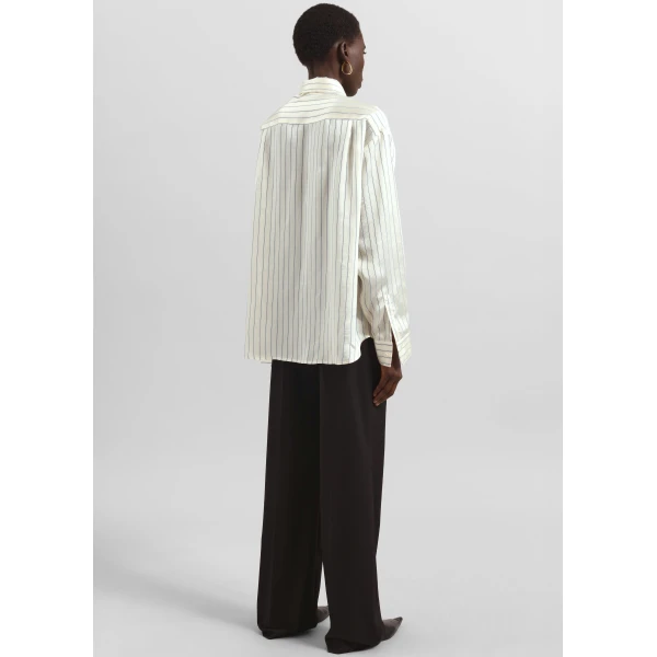 The Frankie Shop Peri Striped Silk Shirt – Cream/Navy Stripe, view 4