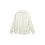 The Frankie Shop Peri Striped Silk Shirt - Cream/Navy Stripe - Oversized Minimalist Tops in Multicolour - Shop at Coveti