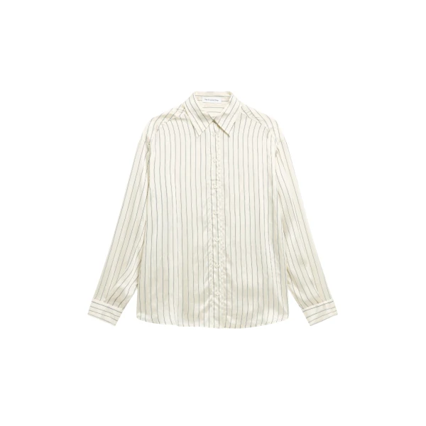 The Frankie Shop Peri Striped Silk Shirt - Cream/Navy Stripe - Oversized Minimalist Tops in Multicolour - Shop at Coveti