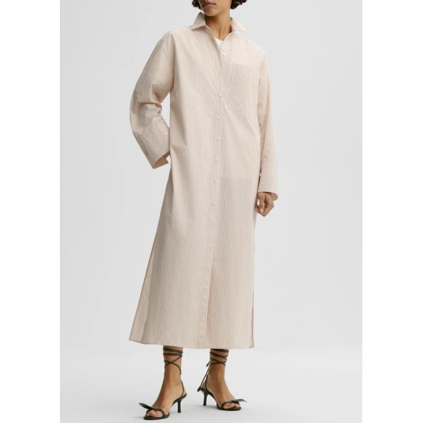 The Frankie Shop Perroti Cotton Maxi Dress - Dark Sand Stripe - Oversized Minimalist Dresses in Multicolour - Shop at Coveti