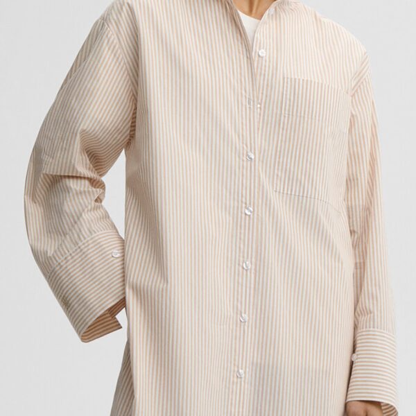 The Frankie Shop Perroti Cotton Maxi Dress - Dark Sand Stripe - Oversized Minimalist Dresses in Multicolour - Shop at Coveti