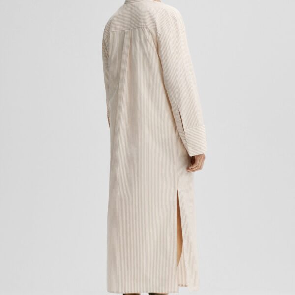 The Frankie Shop Perroti Cotton Maxi Dress - Dark Sand Stripe - Oversized Minimalist Dresses in Multicolour - Shop at Coveti
