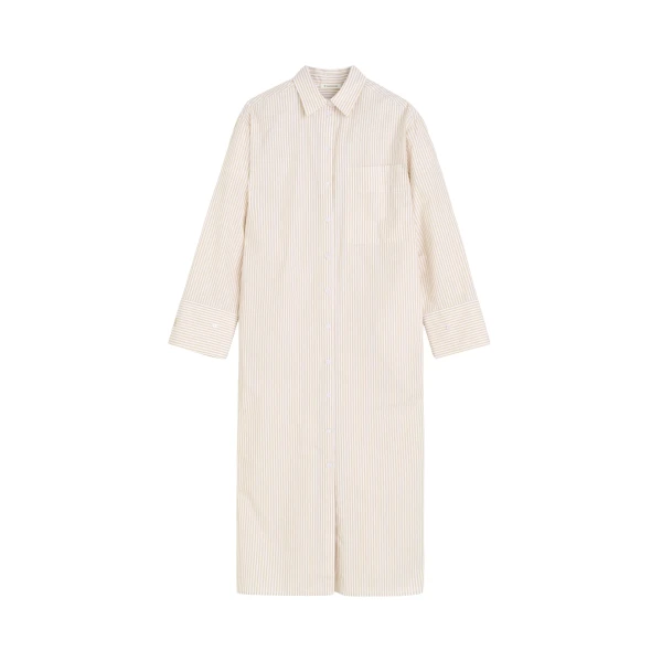 The Frankie Shop Perroti Cotton Maxi Dress - Dark Sand Stripe - Oversized Minimalist Dresses in Multicolour - Shop at Coveti