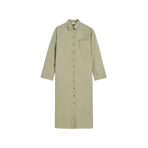 The Frankie Shop Perroti Cotton Maxi Dress - Deep Lichen Green - Oversized Minimalist Dresses in Green - Shop at Coveti