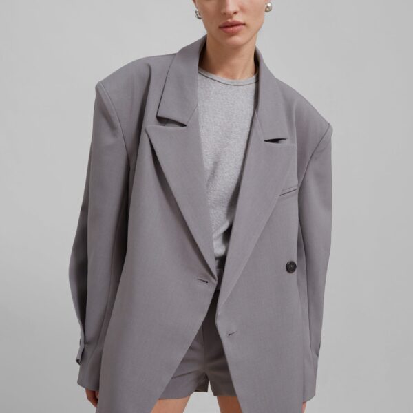 The Frankie Shop Pia Boxy Blazer - Grey - Oversized Minimalist Jackets in Grey - Shop at Coveti