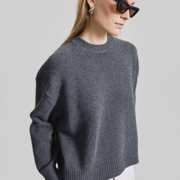The Frankie Shop Pia Oversized Cashmere Sweater - Anthracite Melange - Oversized Minimalist Knitwear in Grey - Shop at Coveti