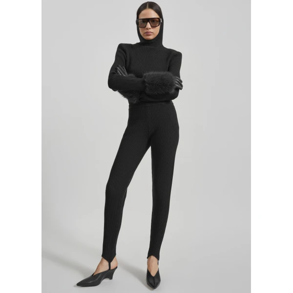The Frankie Shop Piuma Knit Stirrup Leggings – Black, view 2