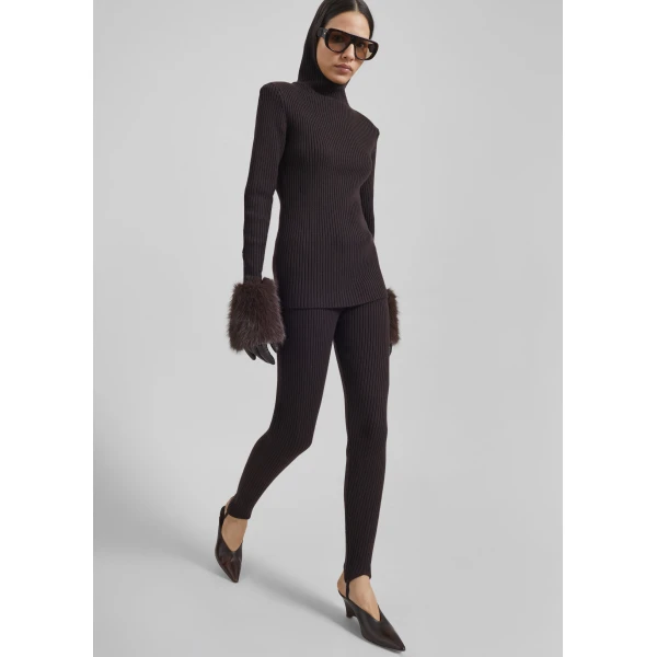 The Frankie Shop Piuma Knit Stirrup Leggings – Brown, view 2