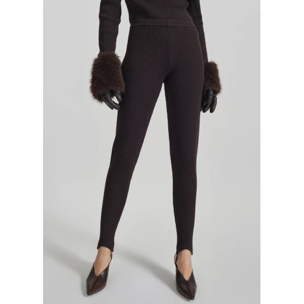 The Frankie Shop Piuma Knit Stirrup Leggings – Brown, view 4