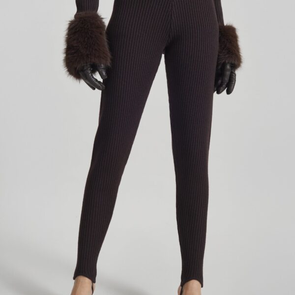 The Frankie Shop Piuma Knit Stirrup Leggings - Brown - Oversized Minimalist Pants in Beige - Shop at Coveti