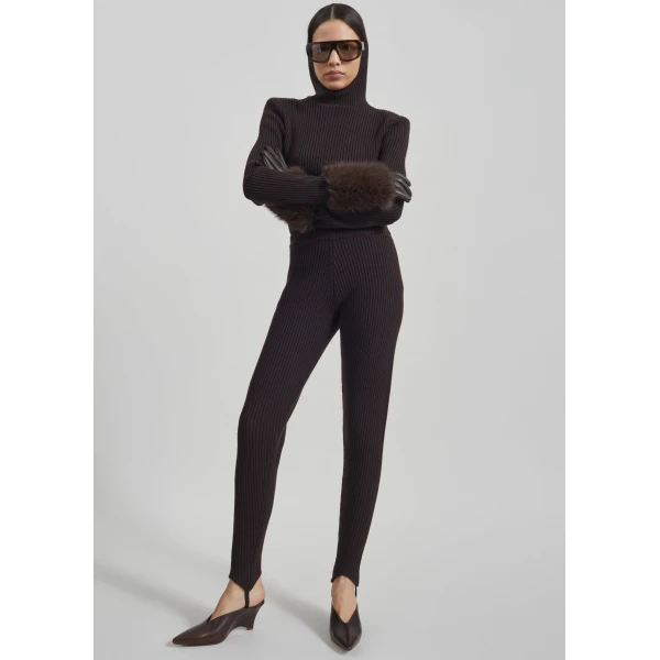 The Frankie Shop Piuma Knit Stirrup Leggings – Brown, view 5
