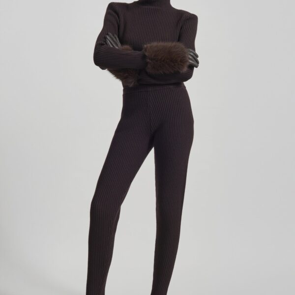 The Frankie Shop Piuma Knit Stirrup Leggings - Brown - Oversized Minimalist Pants in Beige - Shop at Coveti