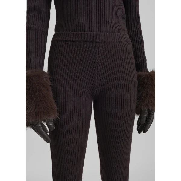The Frankie Shop Piuma Knit Stirrup Leggings – Brown, view 6
