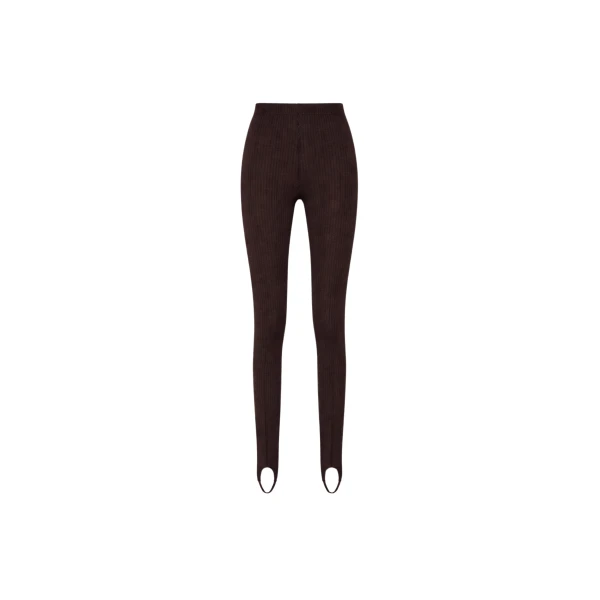 The Frankie Shop Piuma Knit Stirrup Leggings - Brown - Oversized Minimalist Pants in Beige - Shop at Coveti