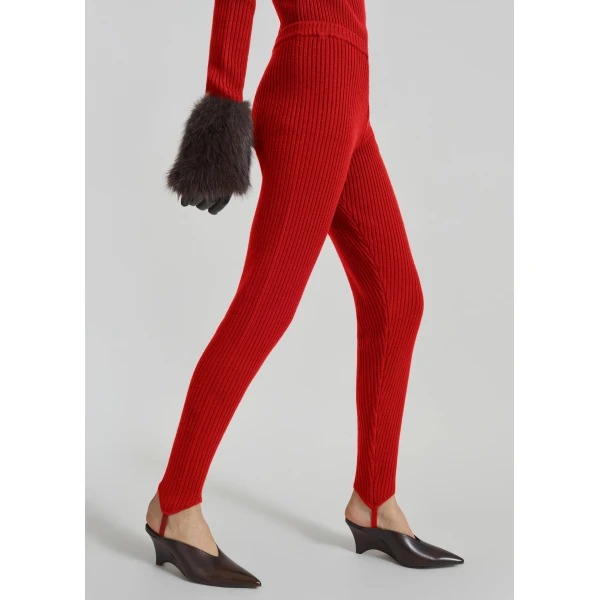 The Frankie Shop Piuma Knit Stirrup Leggings – Red, view 2