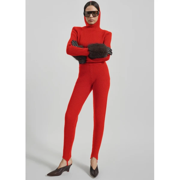 The Frankie Shop Piuma Knit Stirrup Leggings – Red, view 3