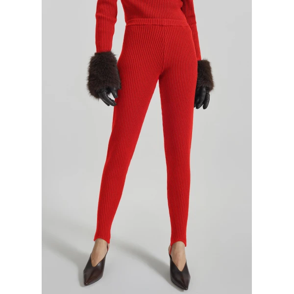 The Frankie Shop Piuma Knit Stirrup Leggings – Red, view 4
