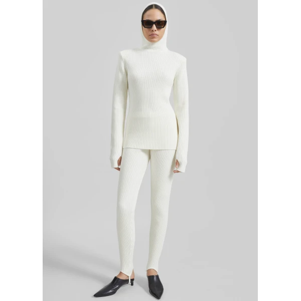 The Frankie Shop Piuma Knit Stirrup Leggings – White, view 5