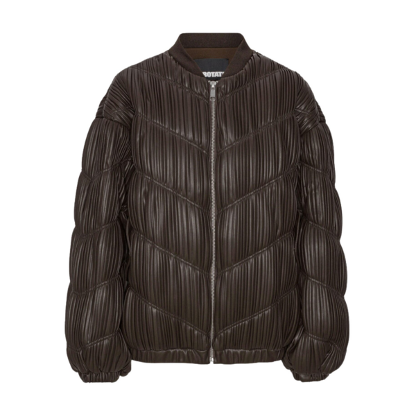 The Frankie Shop Pleated Bomber Jacket - Chocolate Brown - Oversized Minimalist Jackets in Beige - Shop at Coveti