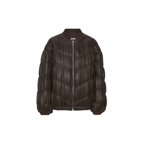 The Frankie Shop Pleated Bomber Jacket - Chocolate Brown - Oversized Minimalist Jackets in Beige - Shop at Coveti