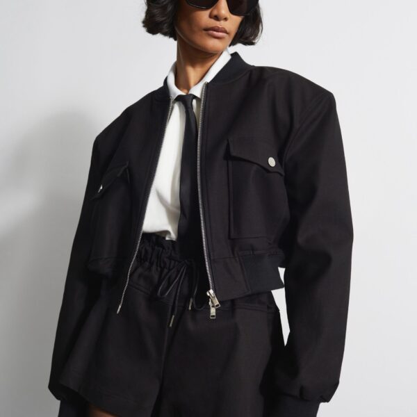 The Frankie Shop Pomona Crop Bomber Jacket - Black - Oversized Minimalist Jackets in Black - Shop at Coveti