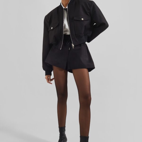 The Frankie Shop Pomona Crop Bomber Jacket - Black - Oversized Minimalist Jackets in Black - Shop at Coveti