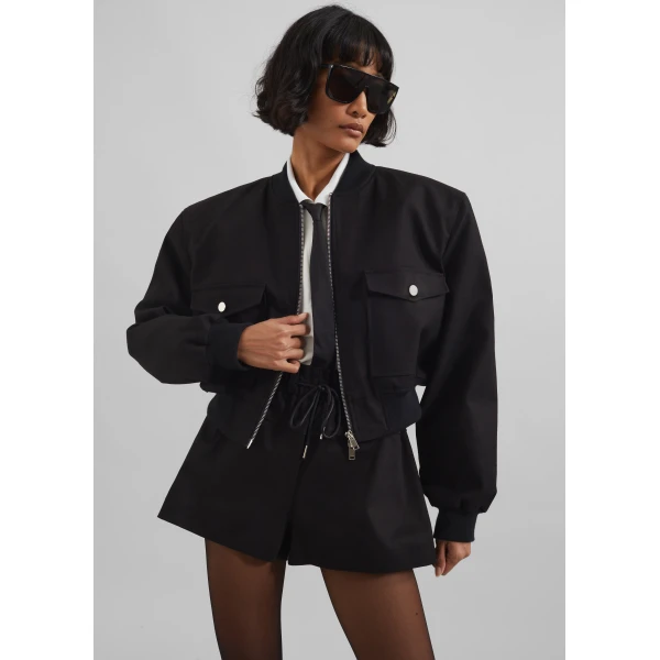 The Frankie Shop Pomona Crop Bomber Jacket – Black, view 4