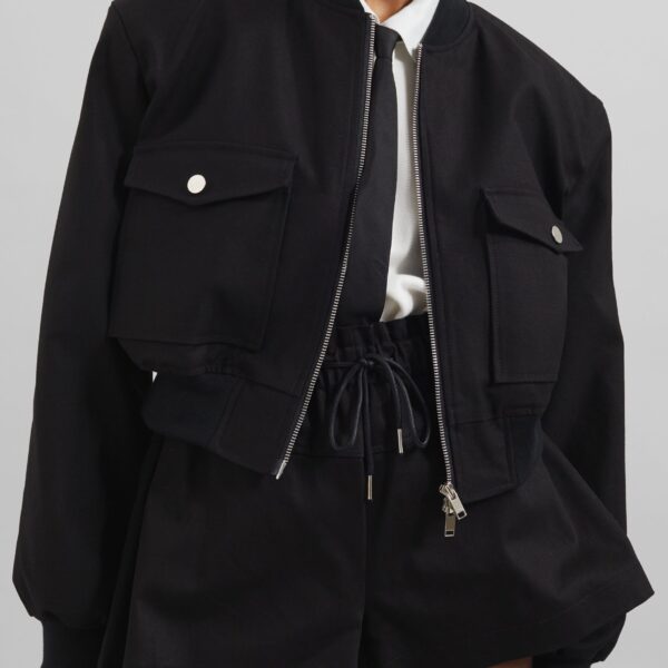 The Frankie Shop Pomona Crop Bomber Jacket - Black - Oversized Minimalist Jackets in Black - Shop at Coveti