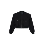 The Frankie Shop Pomona Crop Bomber Jacket - Black - Oversized Minimalist Jackets in Black - Shop at Coveti