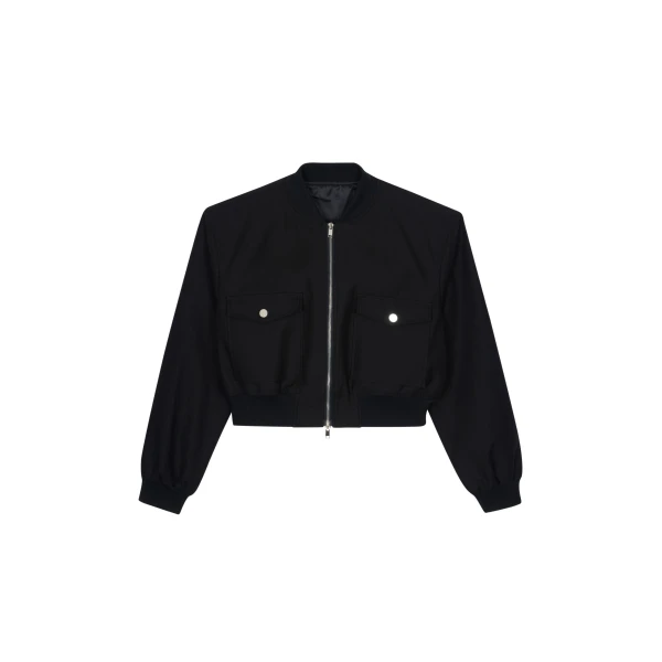 The Frankie Shop Pomona Crop Bomber Jacket - Black - Oversized Minimalist Jackets in Black - Shop at Coveti