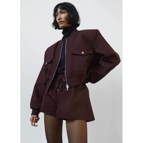 The Frankie Shop Pomona Crop Bomber Jacket – Burgundy, view 2