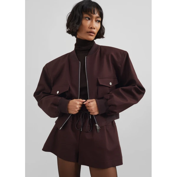 The Frankie Shop Pomona Crop Bomber Jacket – Burgundy, view 3