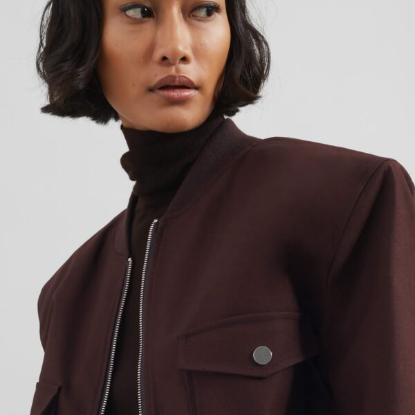 The Frankie Shop Pomona Crop Bomber Jacket - Burgundy - Oversized Minimalist Jackets in Red - Shop at Coveti