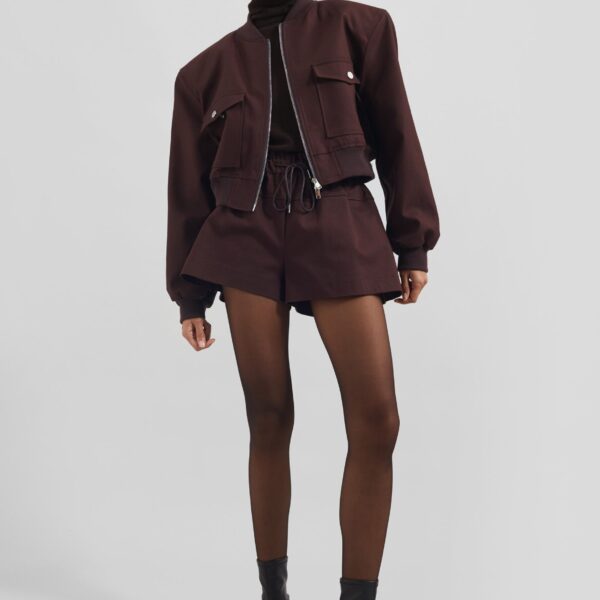 The Frankie Shop Pomona Crop Bomber Jacket - Burgundy - Oversized Minimalist Jackets in Red - Shop at Coveti