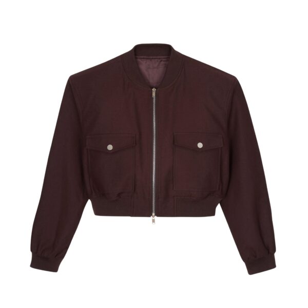 The Frankie Shop Pomona Crop Bomber Jacket - Burgundy - Oversized Minimalist Jackets in Red - Shop at Coveti