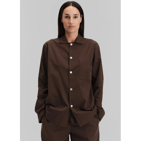 The Frankie Shop Poplin Pyjama Shirt – Coffee, view 4