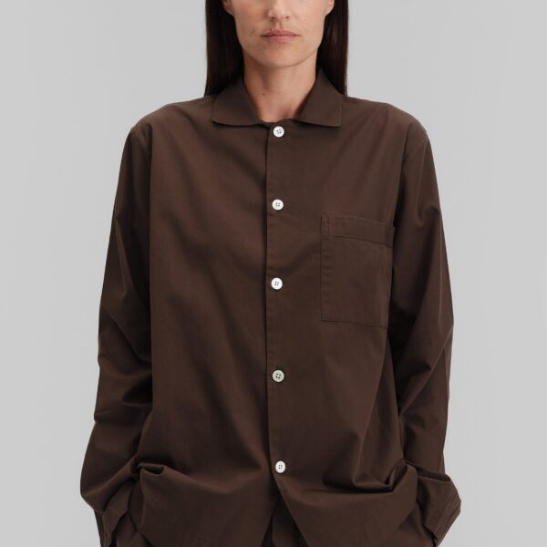The Frankie Shop Poplin Pyjama Shirt - Coffee - Oversized Minimalist Loungewear in Beige - Shop at Coveti
