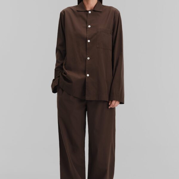 The Frankie Shop Poplin Pyjama Shirt - Coffee - Oversized Minimalist Loungewear in Beige - Shop at Coveti