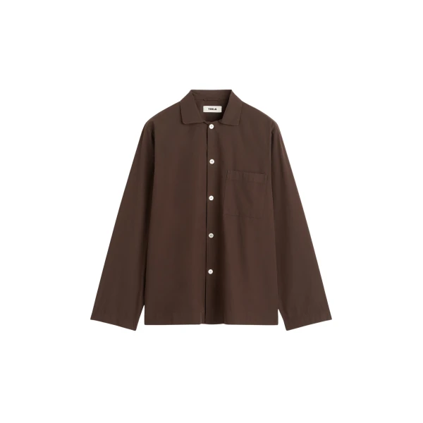 The Frankie Shop Poplin Pyjama Shirt - Coffee - Oversized Minimalist Loungewear in Beige - Shop at Coveti