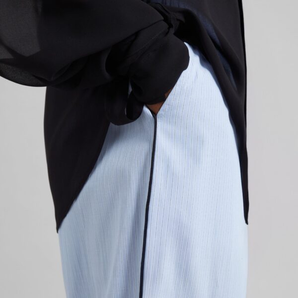The Frankie Shop Porto Contrast Piped Pants - Blue/White Stripe - Oversized Minimalist Pants in Multicolour - Shop at Coveti