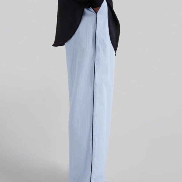 The Frankie Shop Porto Contrast Piped Pants - Blue/White Stripe - Oversized Minimalist Pants in Multicolour - Shop at Coveti