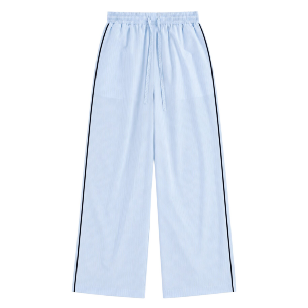 The Frankie Shop Porto Contrast Piped Pants - Blue/White Stripe - Oversized Minimalist Pants in Multicolour - Shop at Coveti