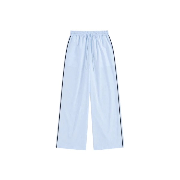 The Frankie Shop Porto Contrast Piped Pants - Blue/White Stripe - Oversized Minimalist Pants in Multicolour - Shop at Coveti
