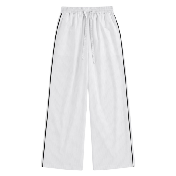 The Frankie Shop Porto Contrast Piped Pants - White/Black Stripe - Oversized Minimalist Pants in Multicolour - Shop at Coveti