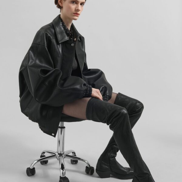 The Frankie Shop Prescott Faux Leather Jacket - Black - Oversized Minimalist Jackets in Black - Shop at Coveti