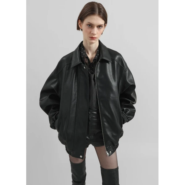 The Frankie Shop Prescott Faux Leather Jacket – Black, view 3