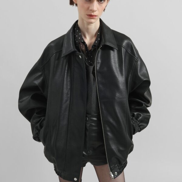 The Frankie Shop Prescott Faux Leather Jacket - Black - Oversized Minimalist Jackets in Black - Shop at Coveti
